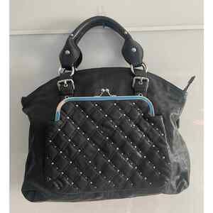 Via Spiga Black Leather Bag NEW Studded Silver Wrap Around Zipper
